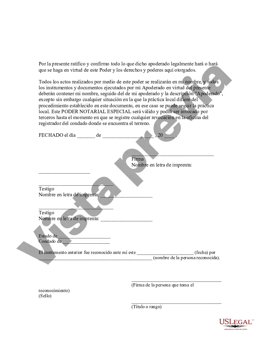 Preview Poder notarial especial o limitado para transacciones de compra de bienes raíces por parte del comprador