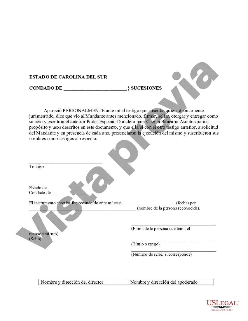 Preview Poder especial duradero para asuntos de cuentas bancarias
