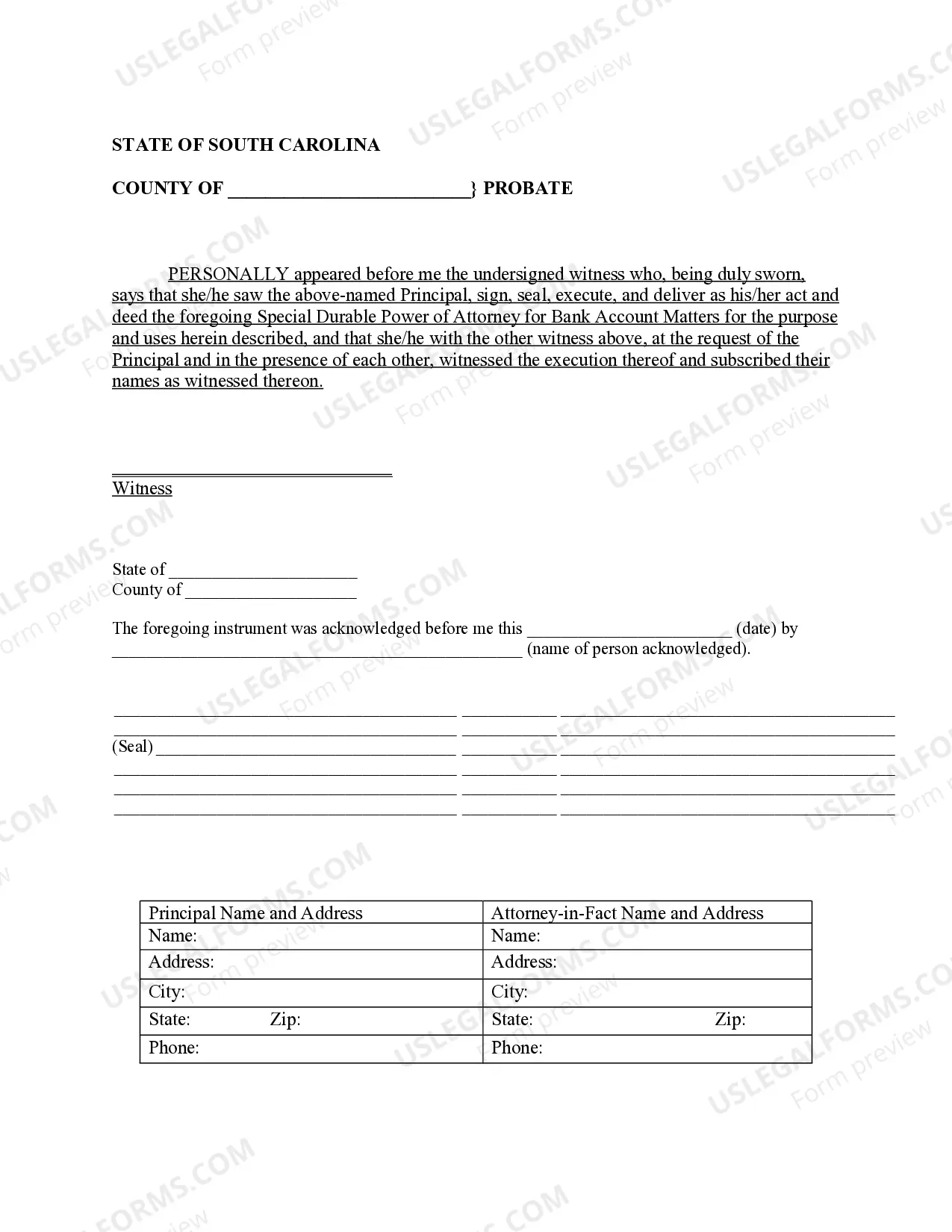 Preview Special Durable Power of Attorney for Bank Account Matters