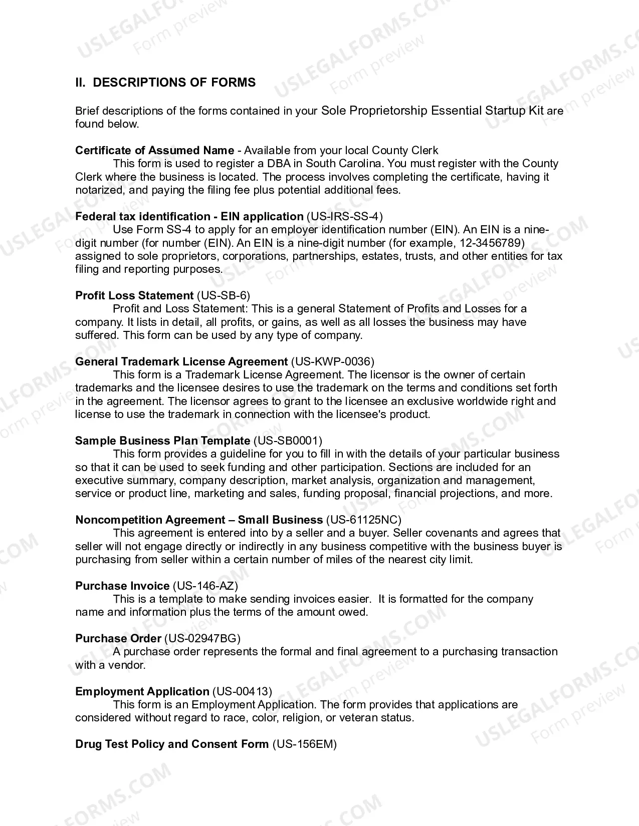 Preview South Carolina Sole Proprietorship Essential Startup Kit