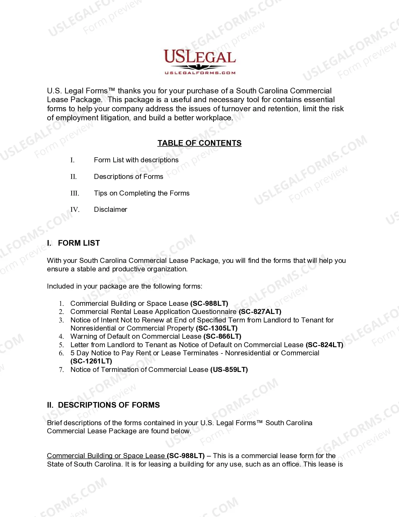 Preview South Carolina Commercial Lease Package