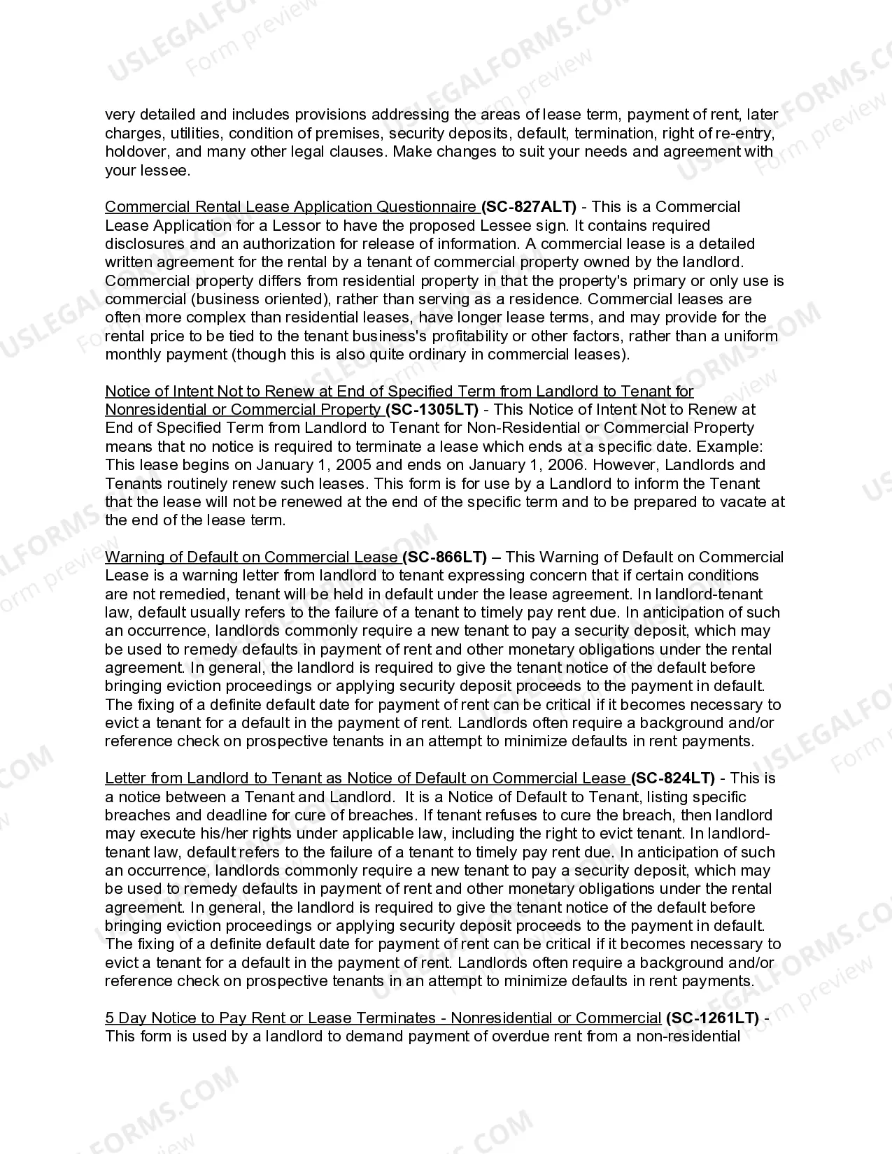 Preview South Carolina Commercial Lease Package