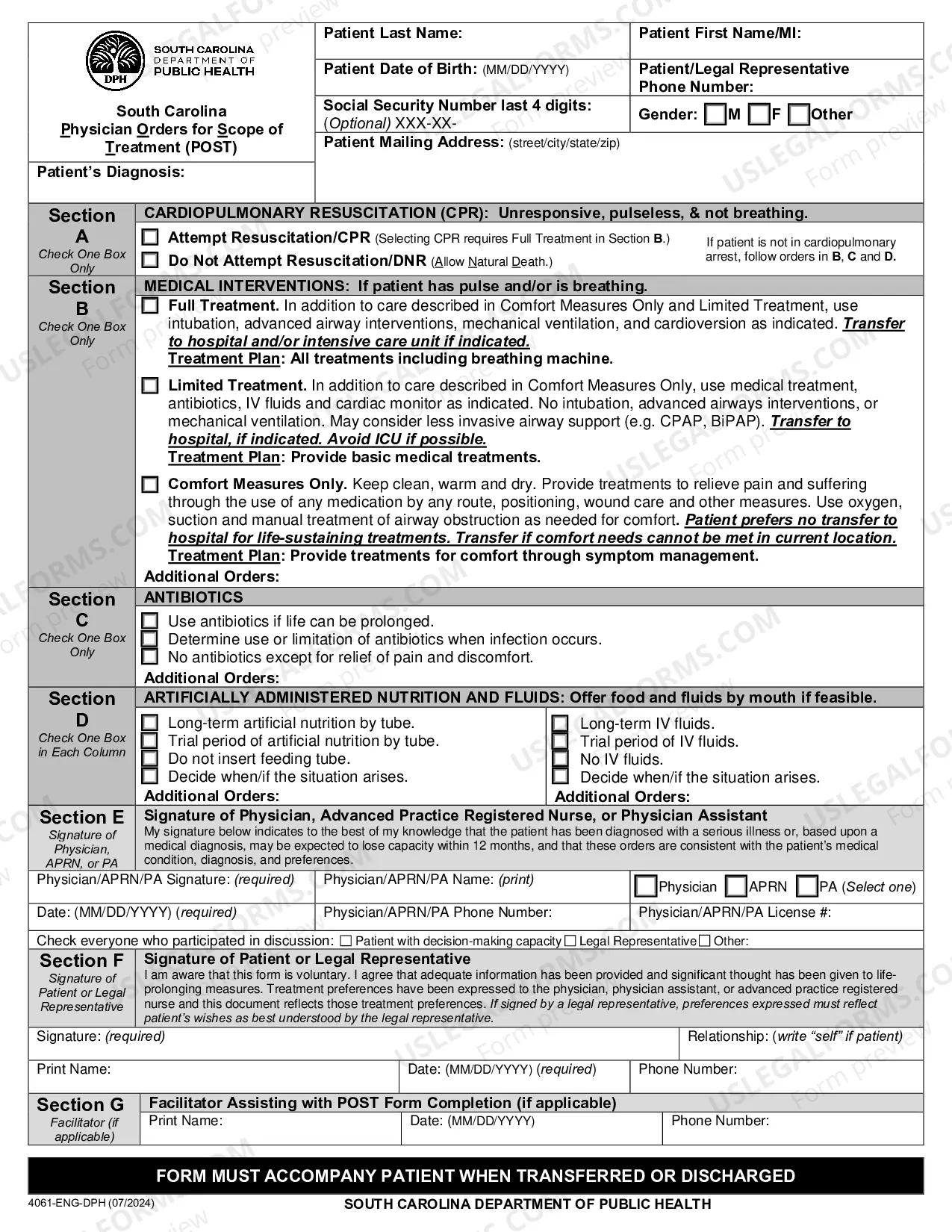 Preview South Carolina Physician Orders for Scope of Treatment