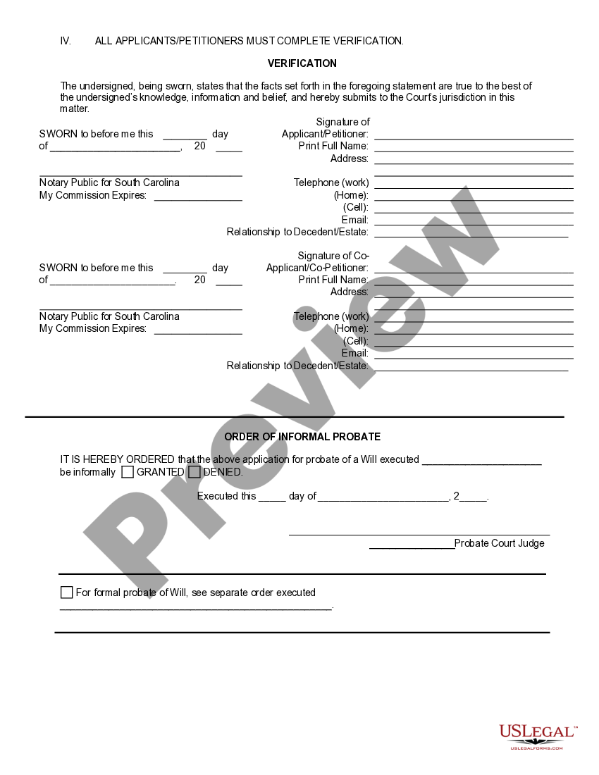 South Carolina Admitting a Will to Probate US Legal Forms