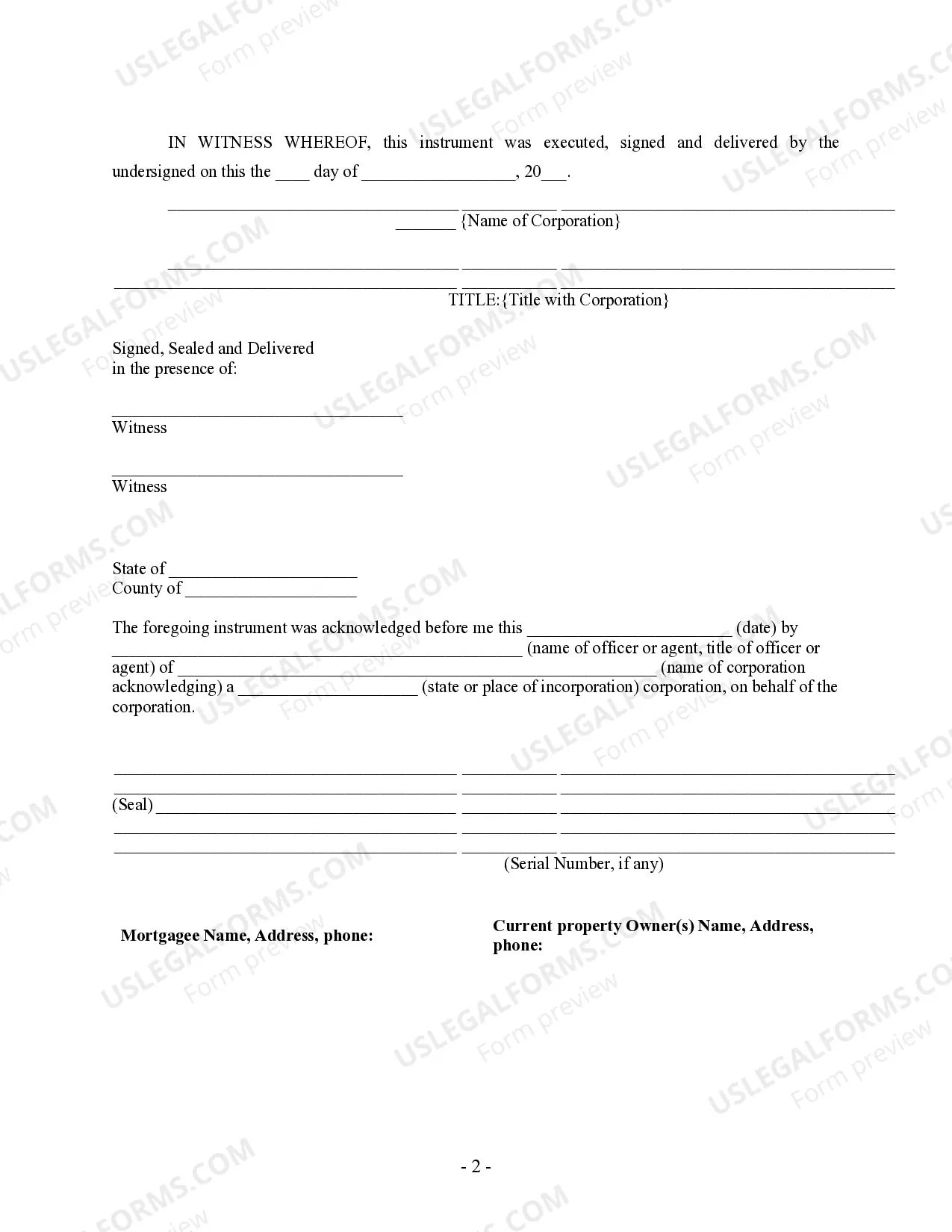 Preview Satisfaction of Mortgage by Lender - by Corporate Lender