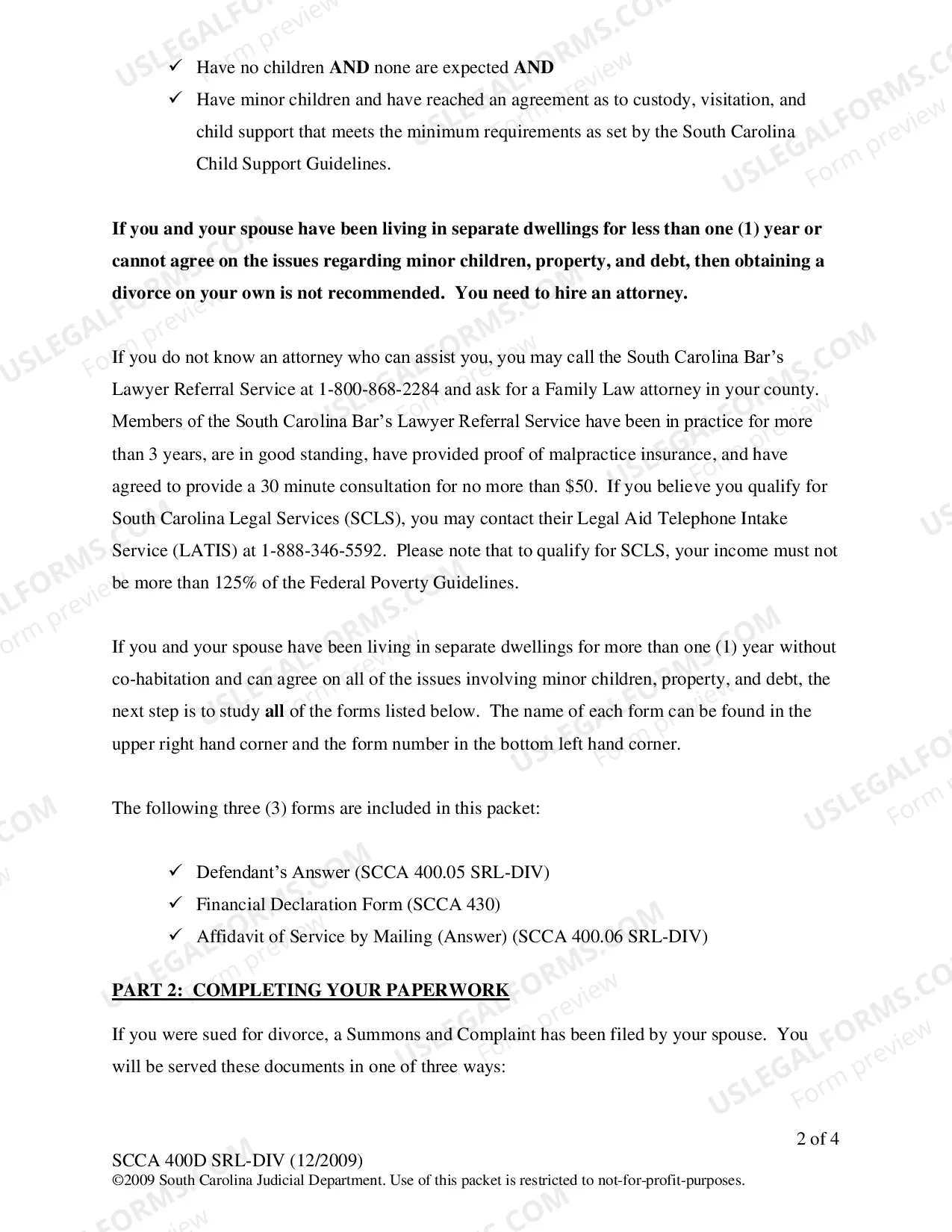 Preview Defendant's Instructions for Divorce
