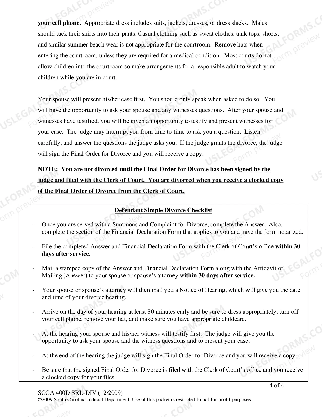 Preview Defendant's Instructions for Divorce