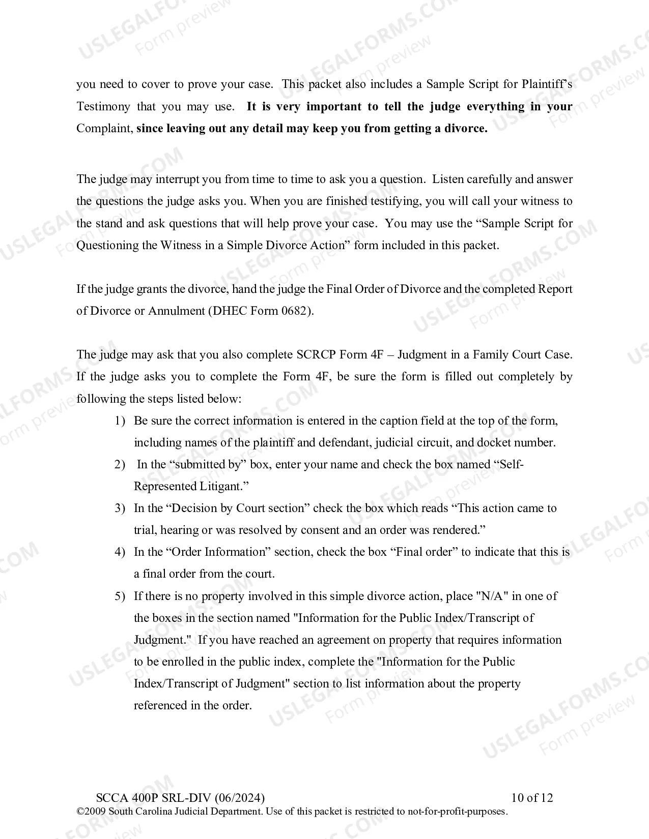 Preview Plaintiff's Instructions for Divorce