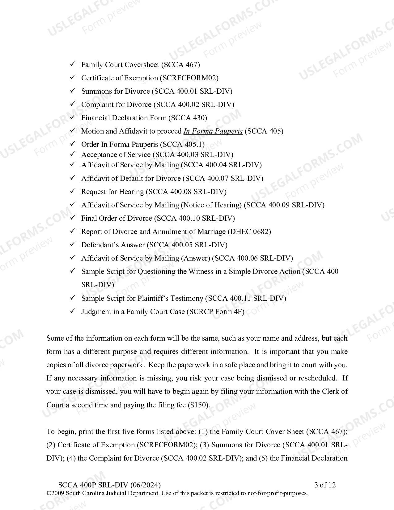 Preview Plaintiff's Instructions for Divorce