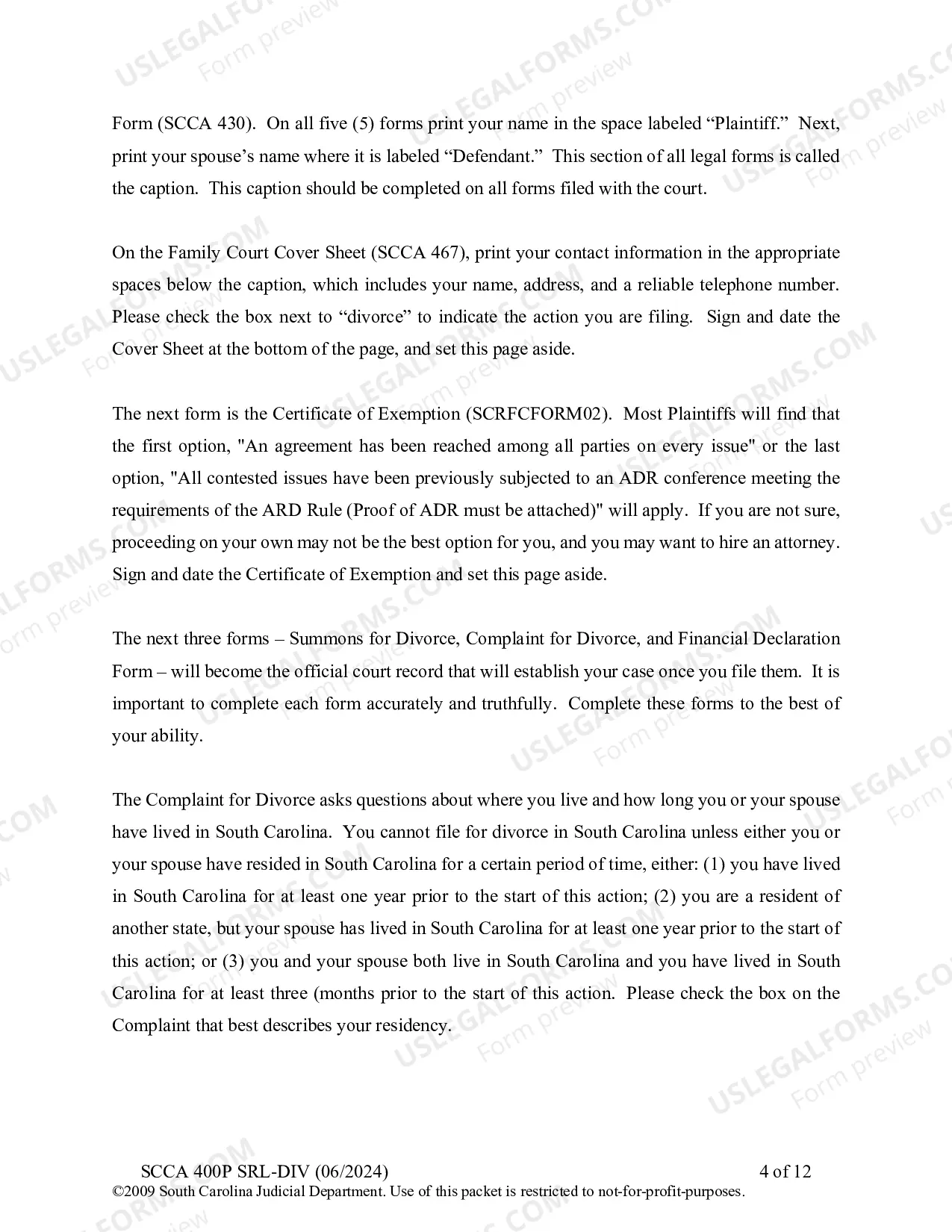 Preview Plaintiff's Instructions for Divorce