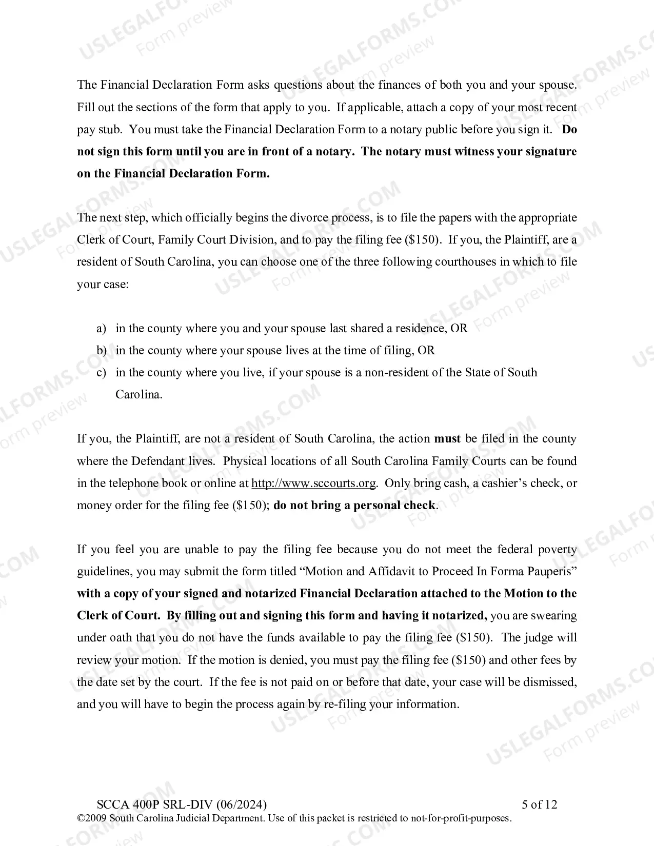 Preview Plaintiff's Instructions for Divorce