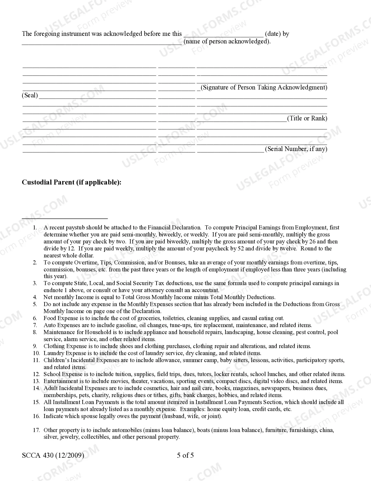 Preview Financial Declaration