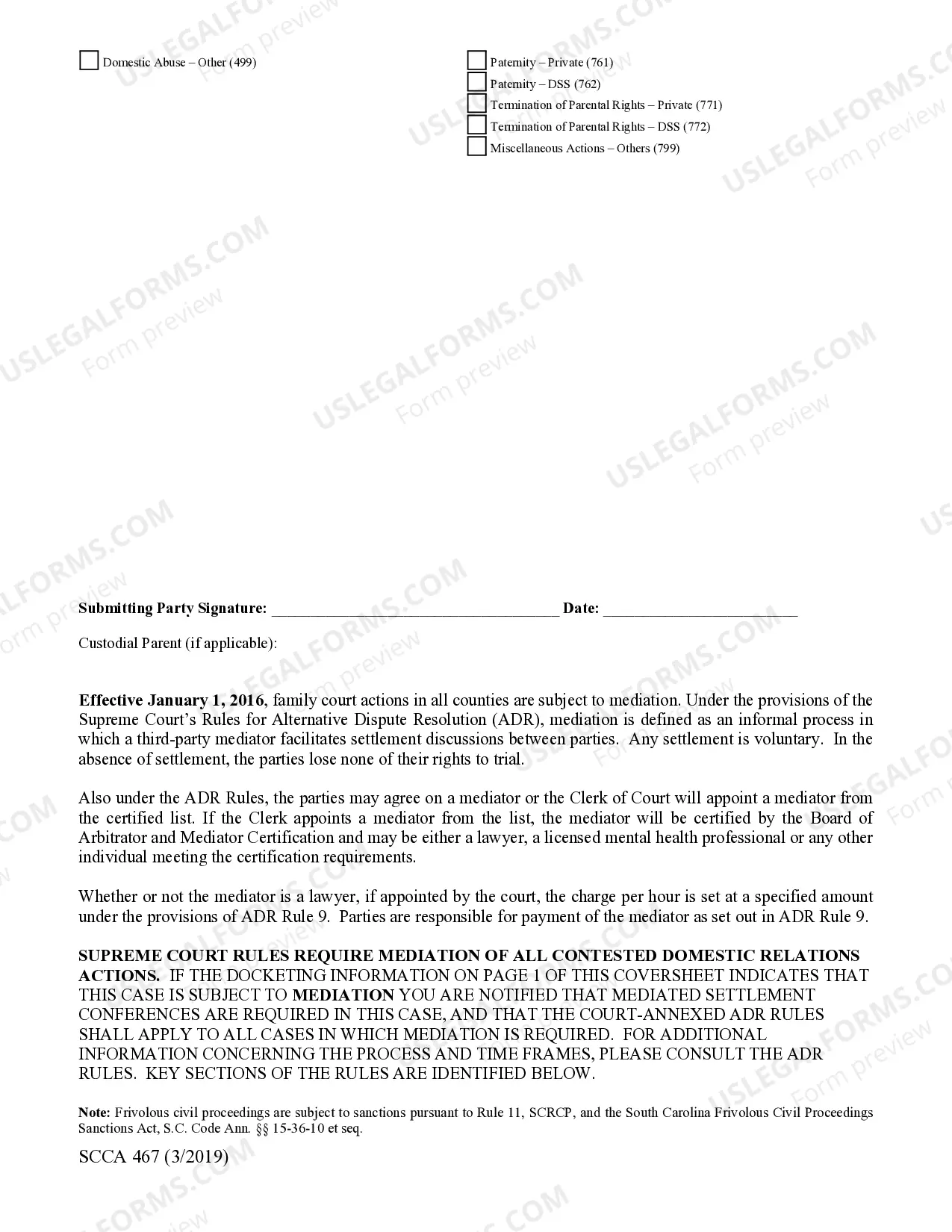 Preview Family Court Cover Sheet
