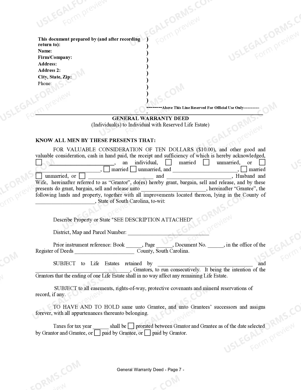 Preview Warranty Deed for Parents to Child with Reservation of Life Estate