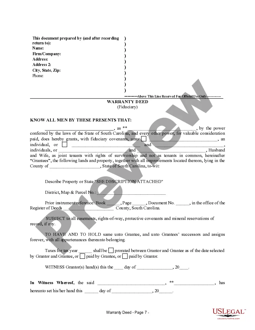 Preview Fiduciary Deed for use by Executors, Trustees, Trustors, Administrators and other Fiduciaries