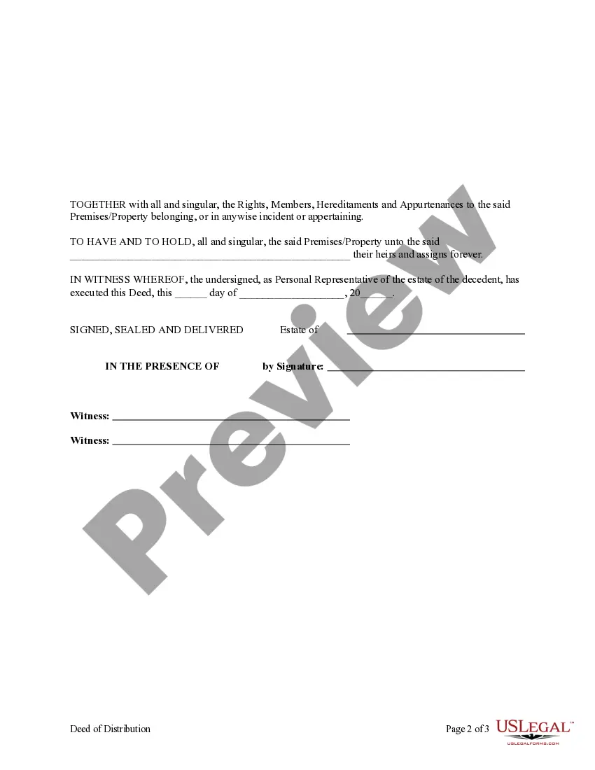 Preview Deed of Distribution - Personal Representative to Four Beneficiaries