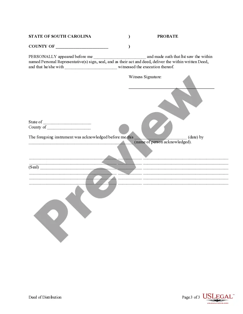 Preview Deed of Distribution - Personal Representative to Four Beneficiaries