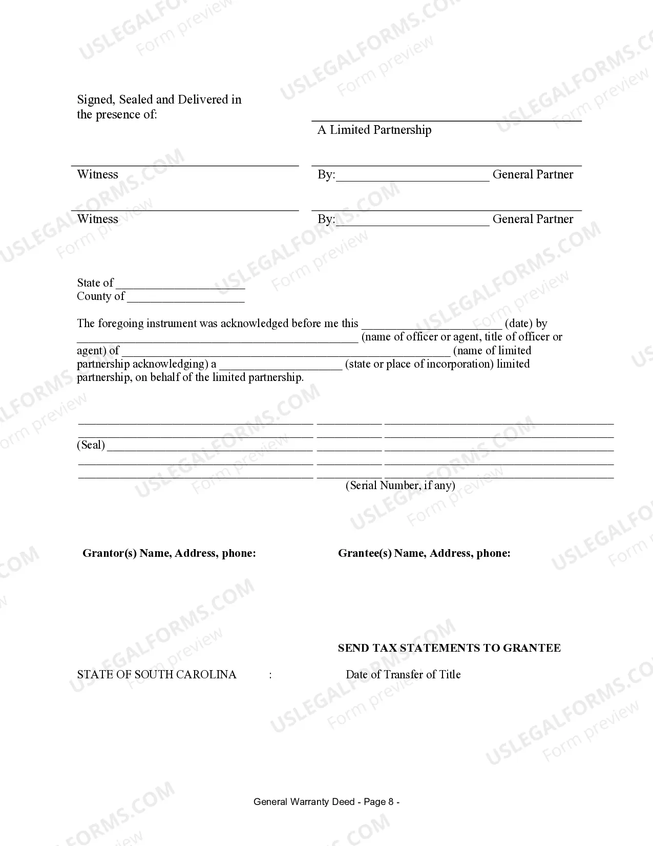 Preview General Warranty Deed from Limited Partnership to Husband and Wife