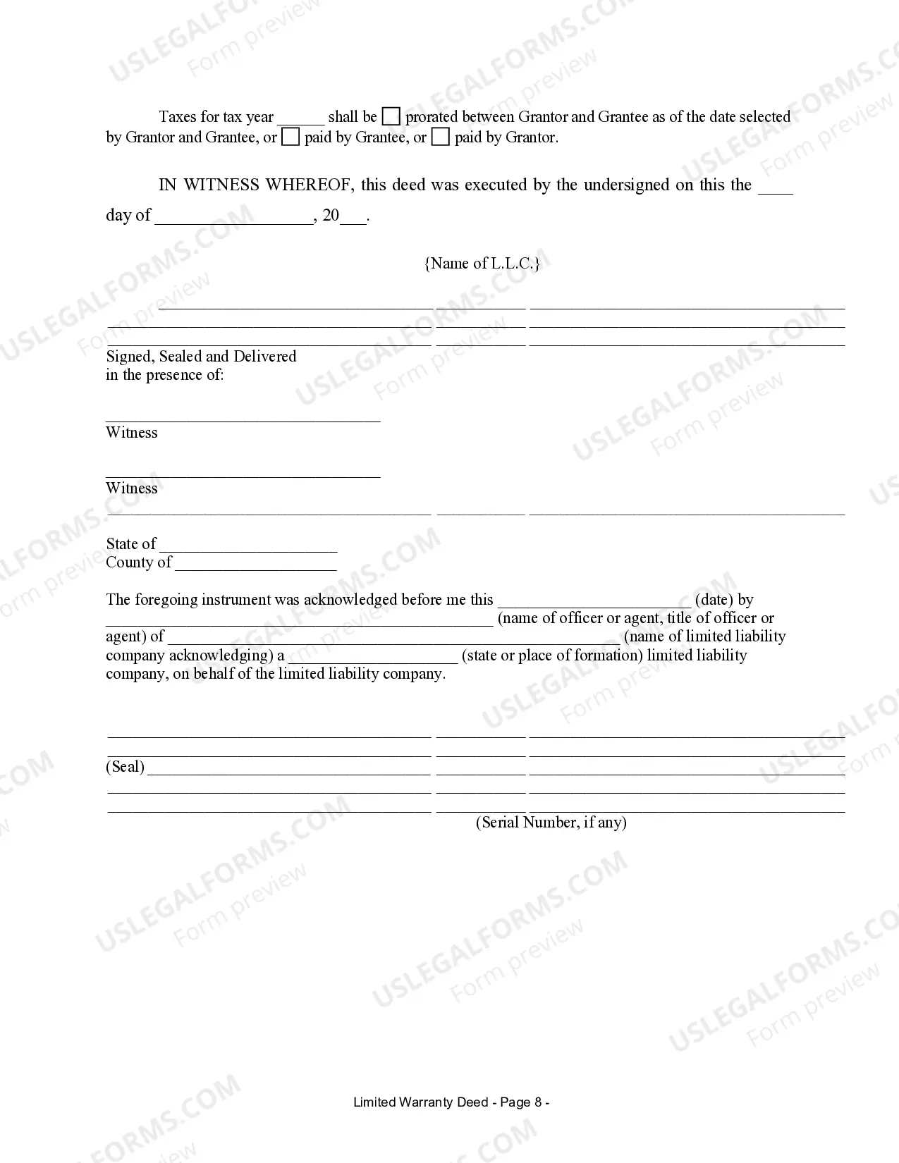 Preview Limited Warranty Deed - LLC to Individual