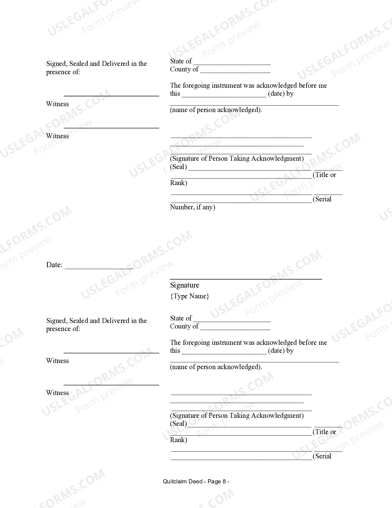 Preview Quitclaim Deed for Three Individuals to One Individual