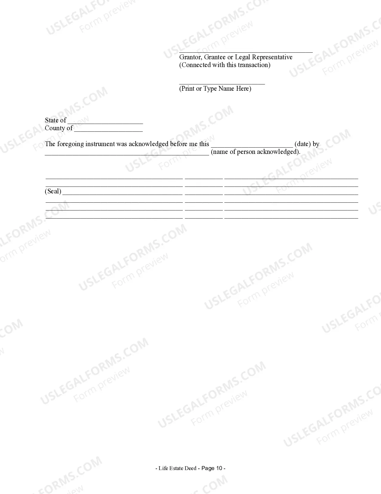 Preview Warranty Deed for Transfer of Life Estate