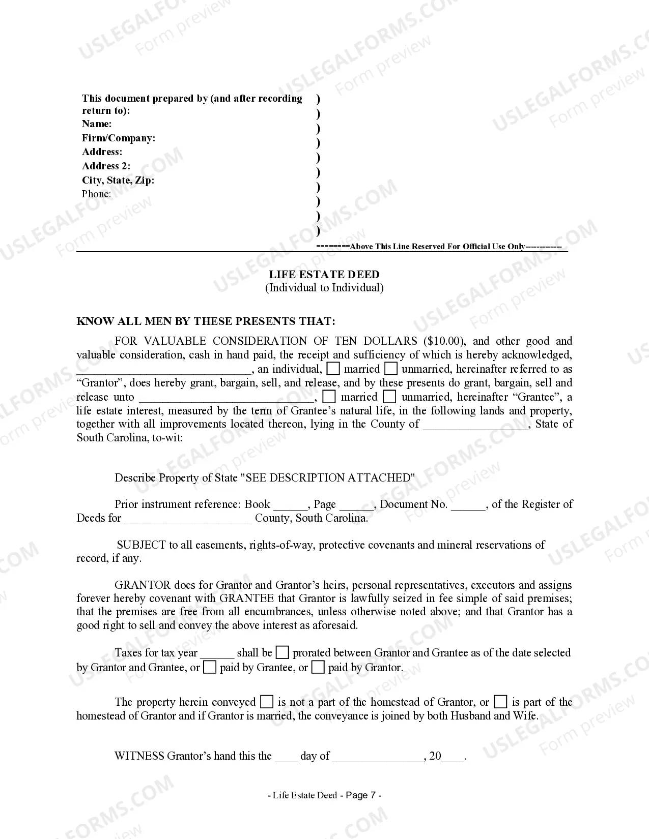 Preview Warranty Deed for Transfer of Life Estate