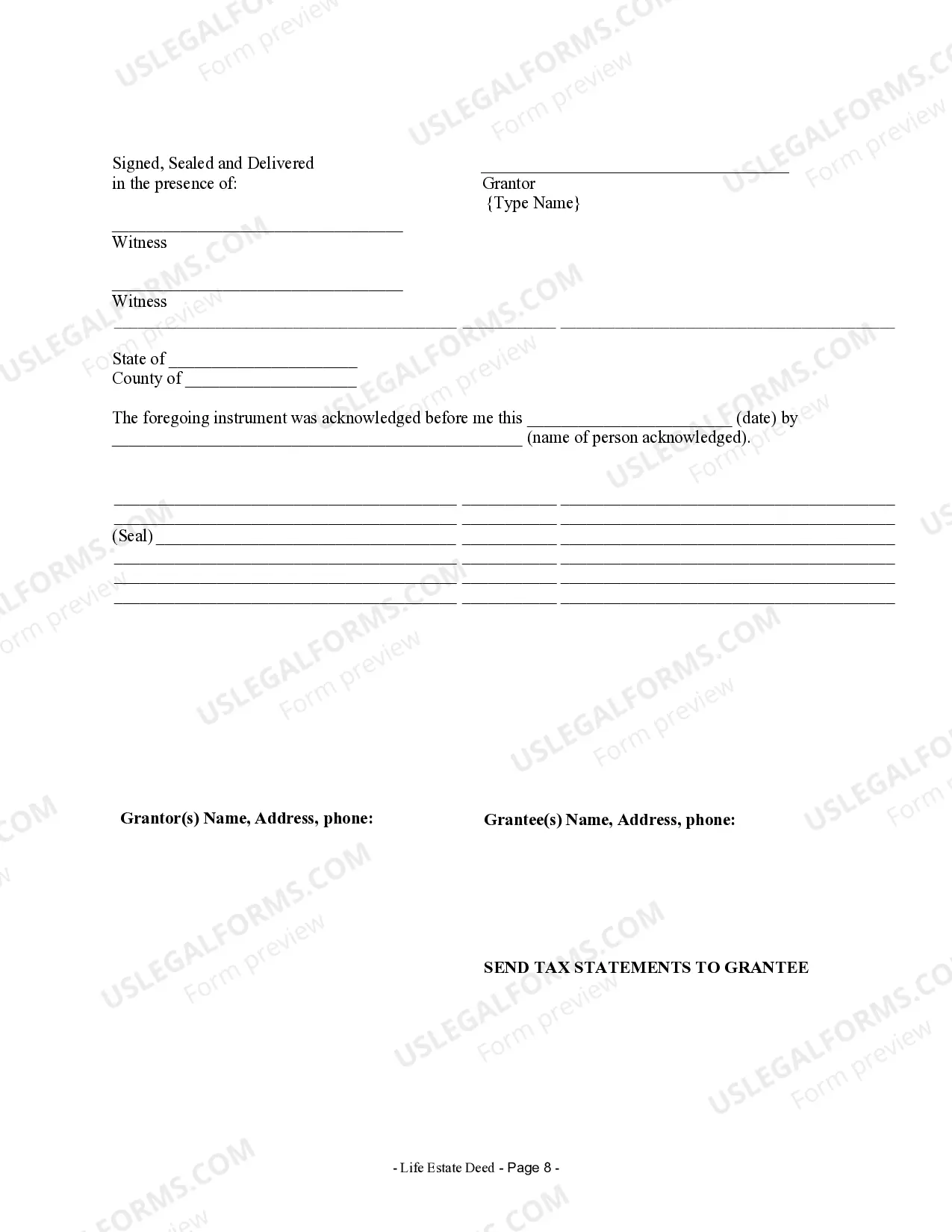 Preview Warranty Deed for Transfer of Life Estate