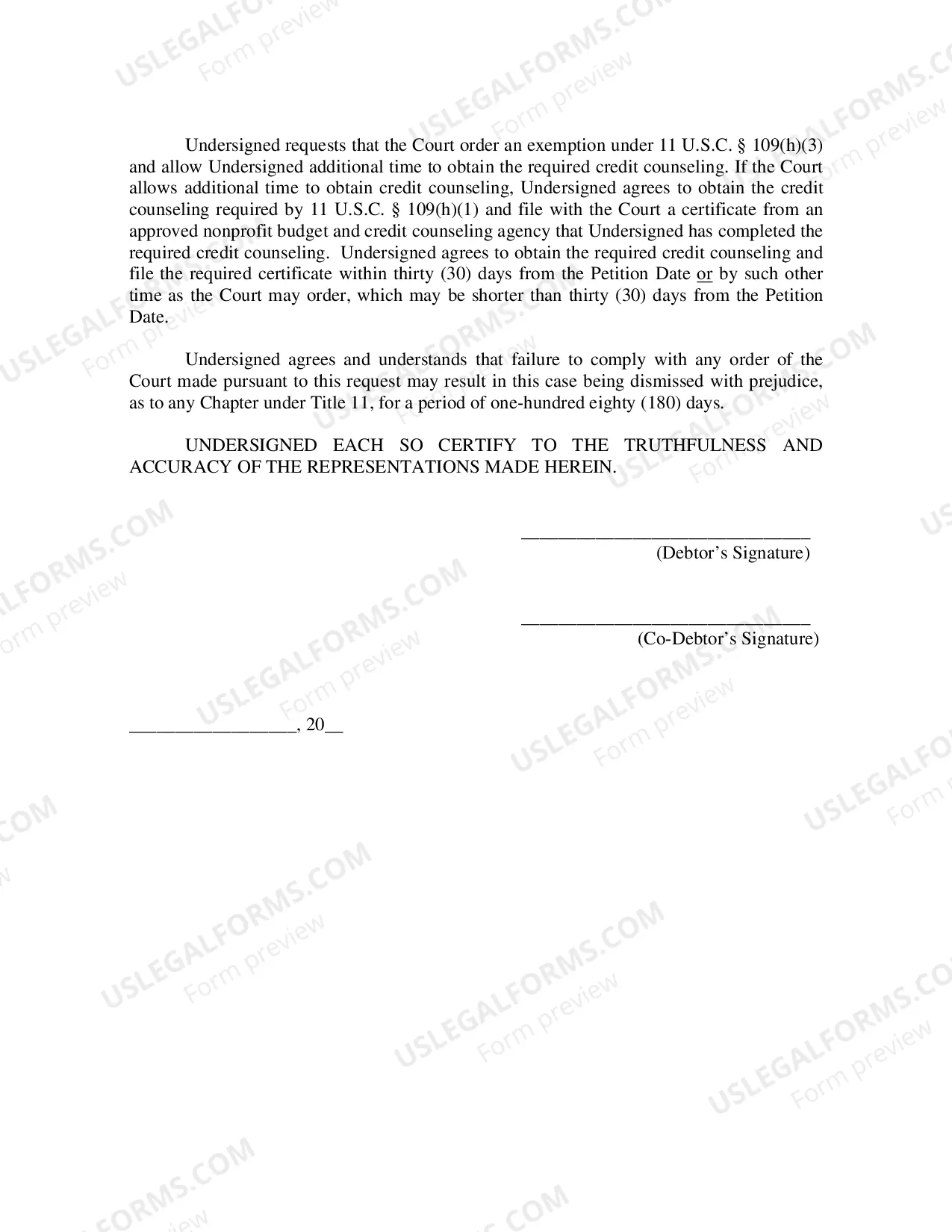 Preview Certification of Non-Compliance and Request For Exemption