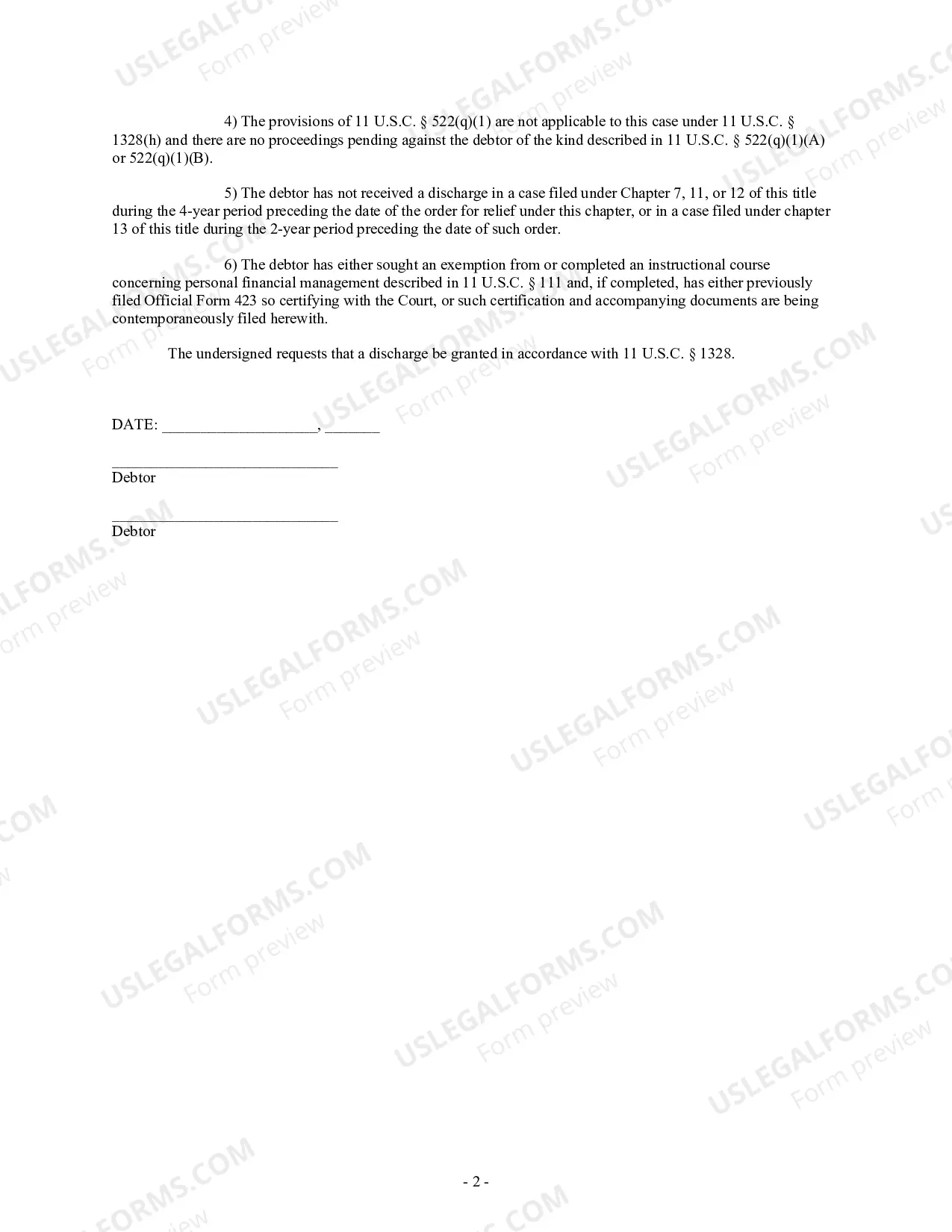 Preview Certification of Plan Completion and Request for Discharge (Chapter 13)