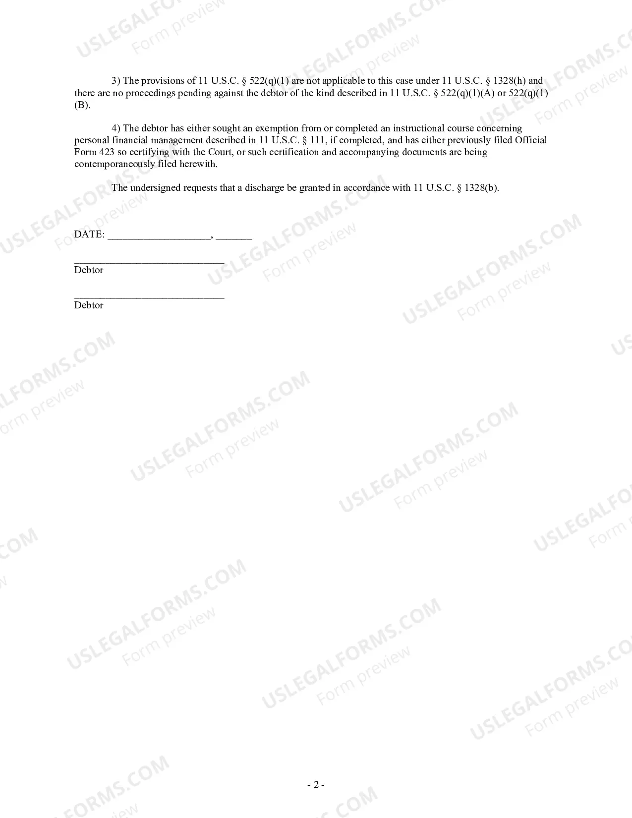 Preview Hardship Discharge (Certification of Debtor Information and Request)