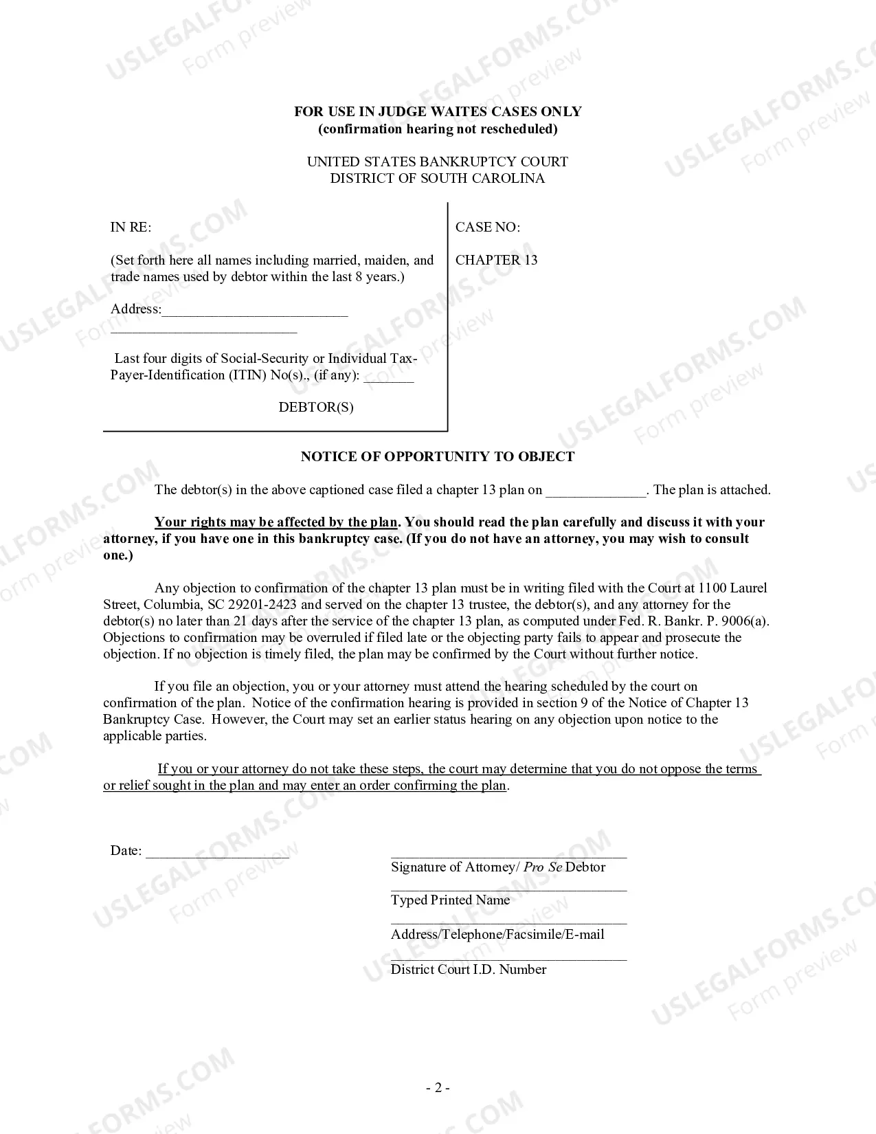 Preview Hearing Notice (Chapter 13 Confirmation)