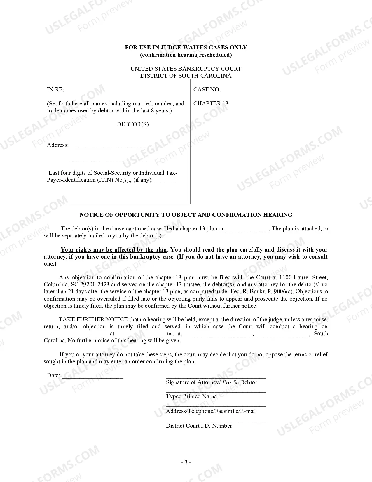 Preview Hearing Notice (Chapter 13 Confirmation)