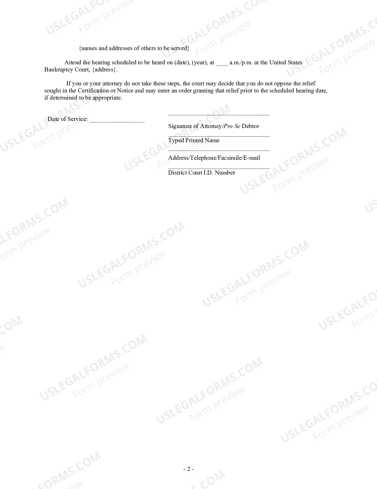 Preview Hearing Notice (Chapter 13 Hardship Discharge)