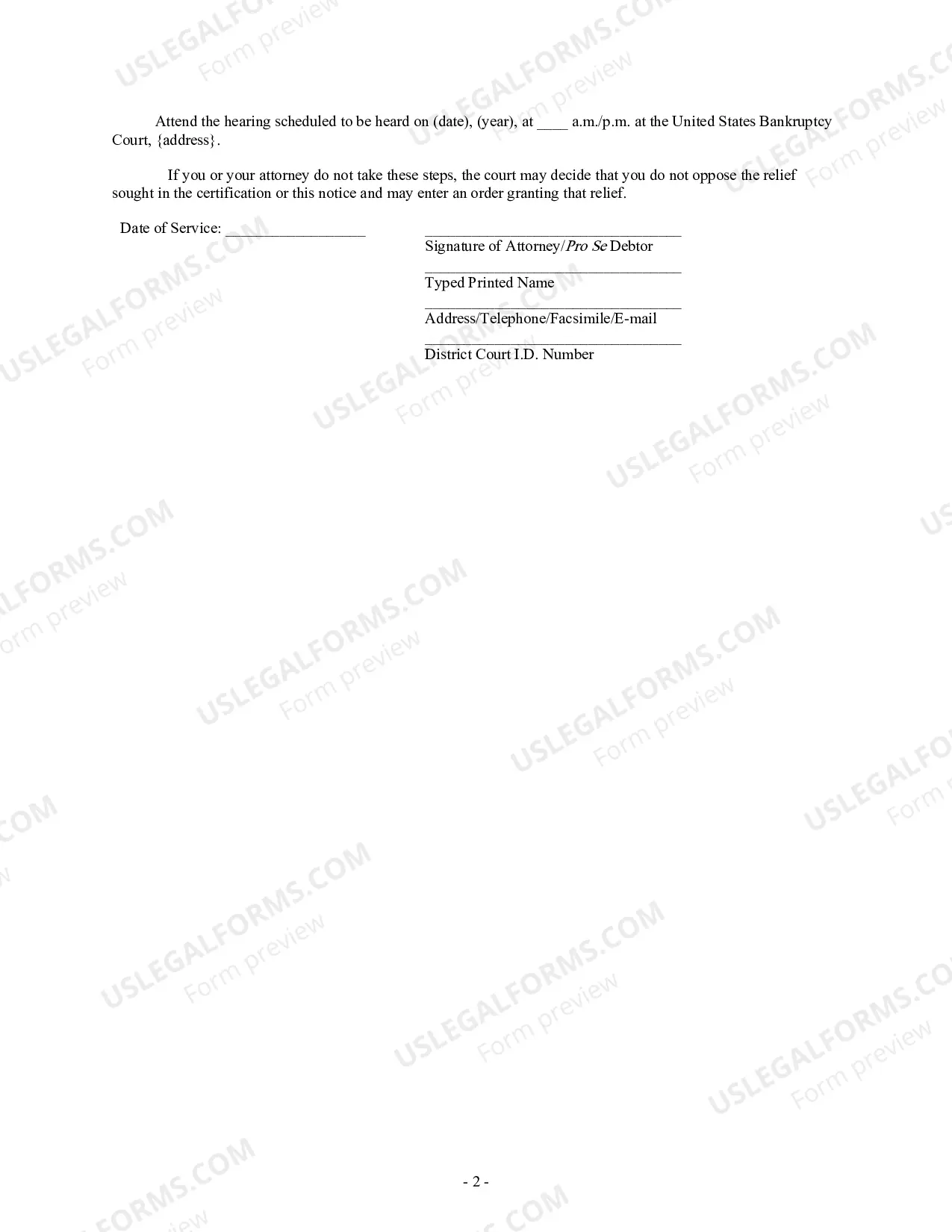Preview Hearing Notice (Certification of Chapter 13 Plan Completion and Request for Discharge)