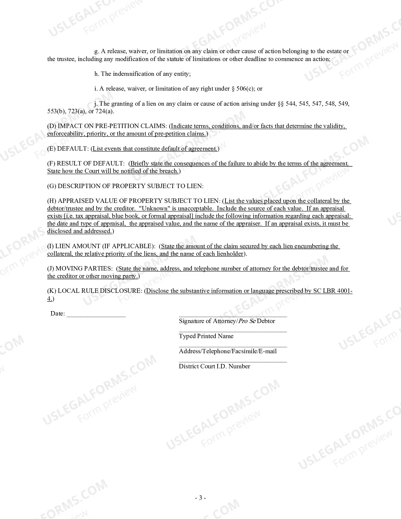 Preview Hearing Notice (Motion Pursuant to Federal Rule of Bankruptcy Procedure 4001(d))