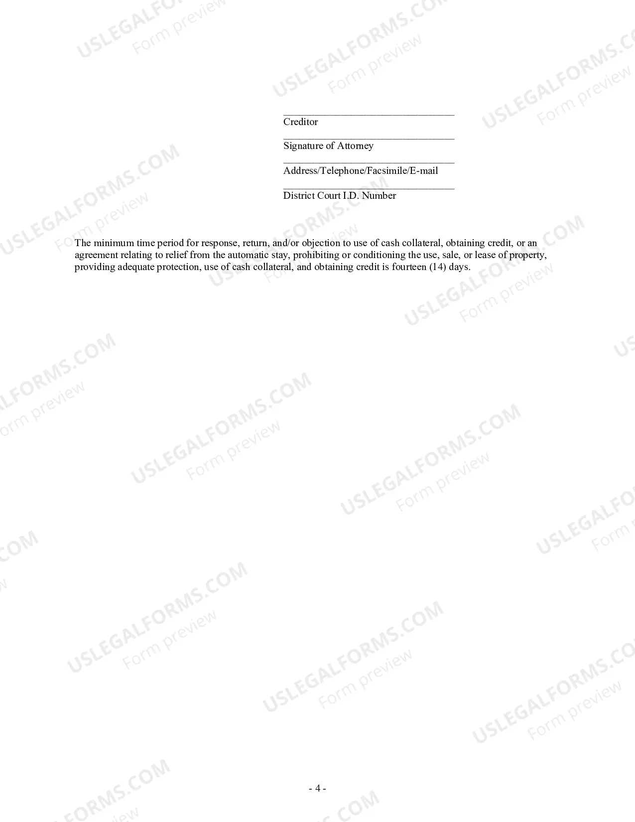 Preview Hearing Notice (Motion Pursuant to Federal Rule of Bankruptcy Procedure 4001(d))