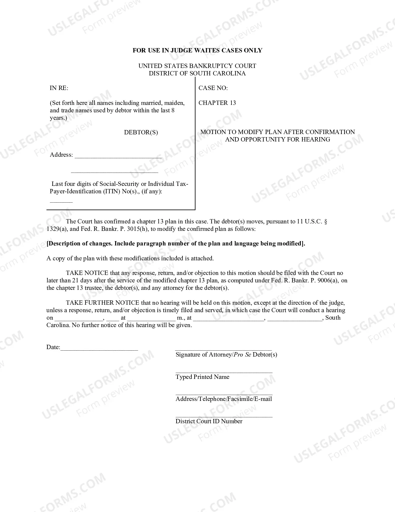 Preview Modify Chapter 13 Plan After Confirmation (Notice and Motion)