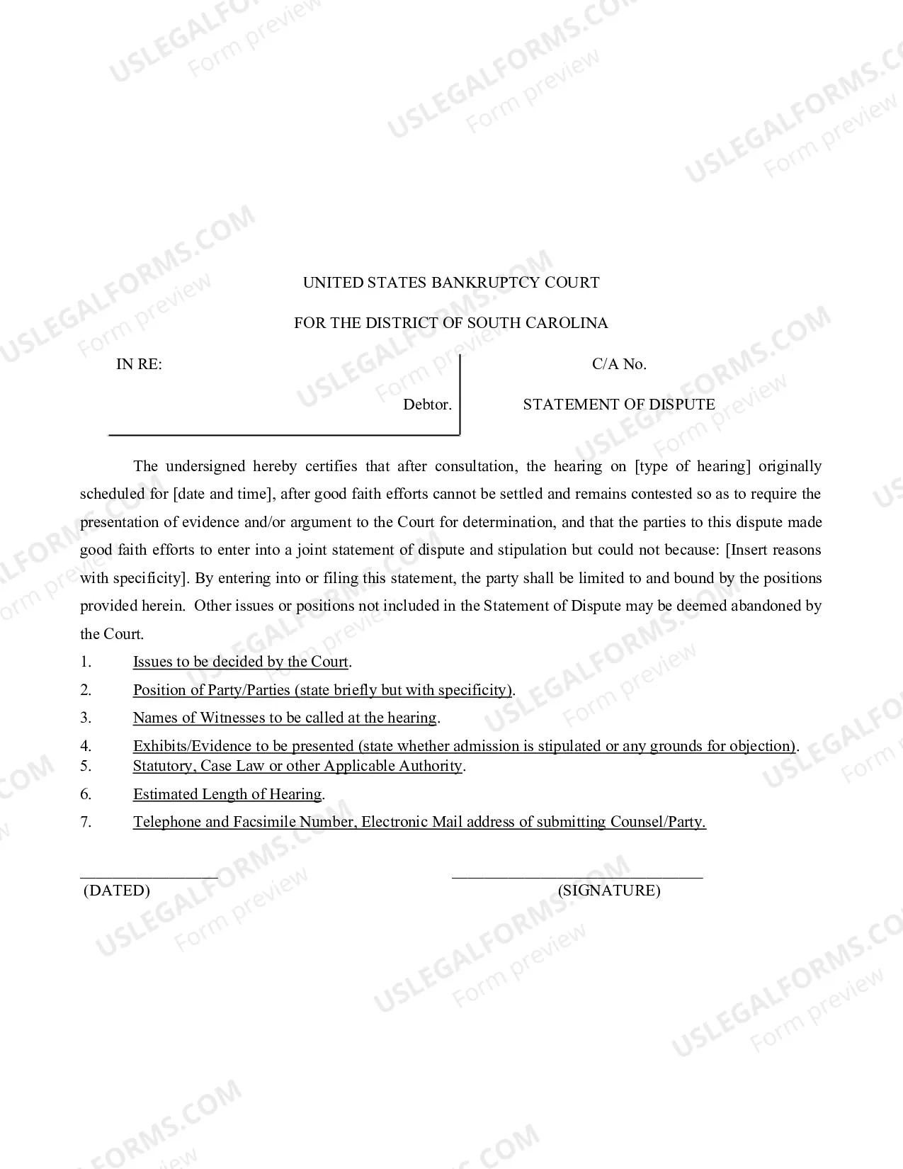 Preview Statement of Dispute