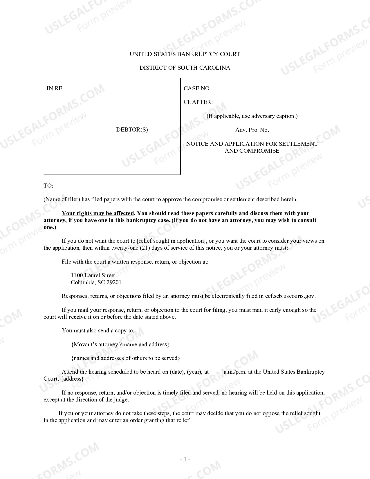 Preview Hearing Notice (Application for Settlement and Compromise)