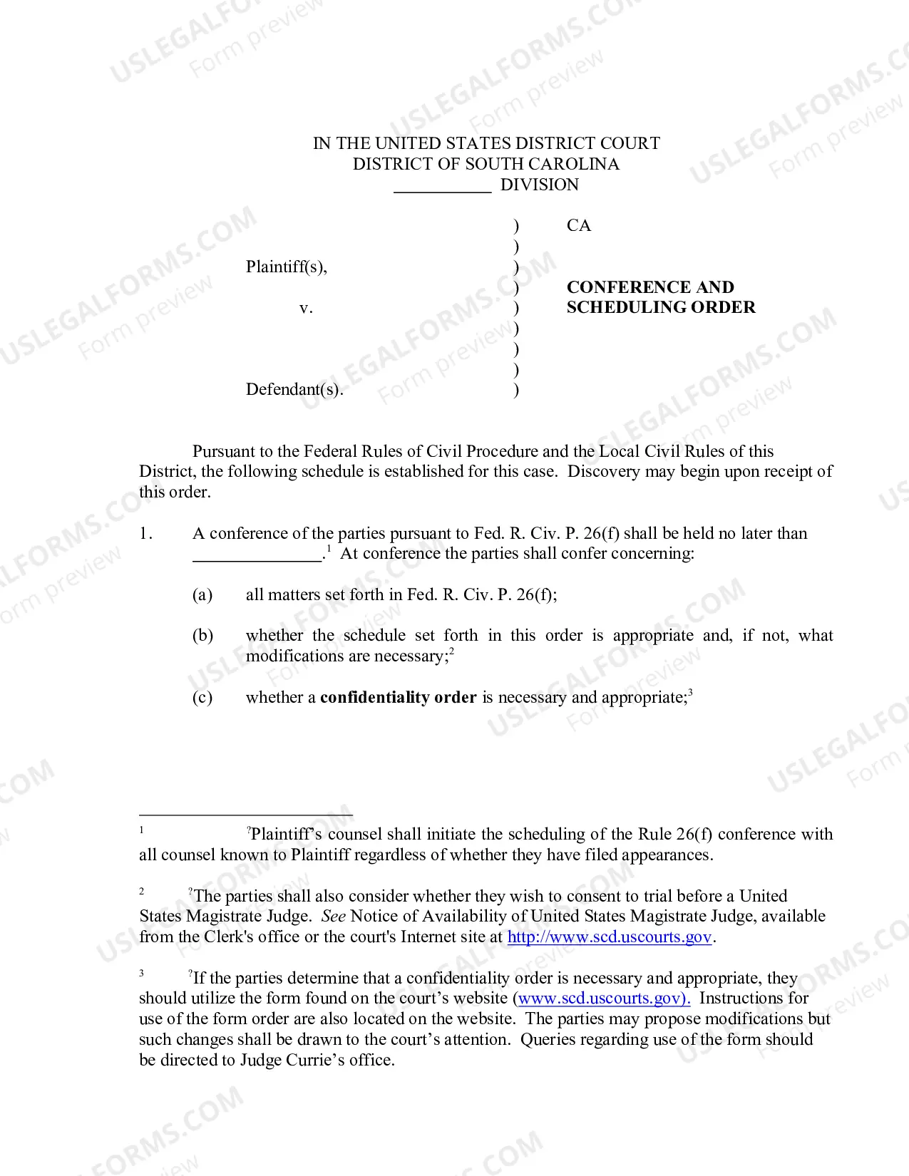 Preview Conference and Scheduling Order (Currie)