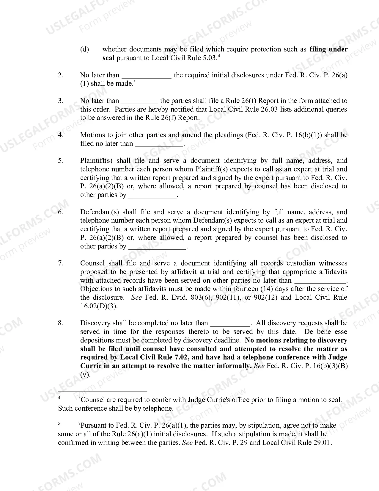 Preview Conference and Scheduling Order (Currie)
