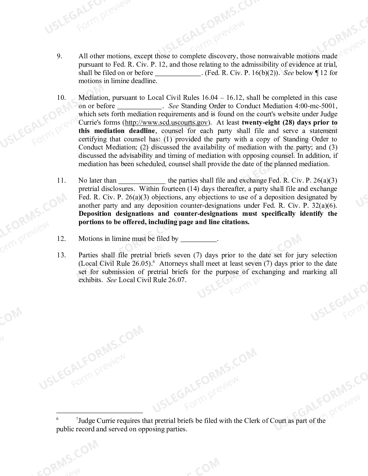 Preview Conference and Scheduling Order (Currie)