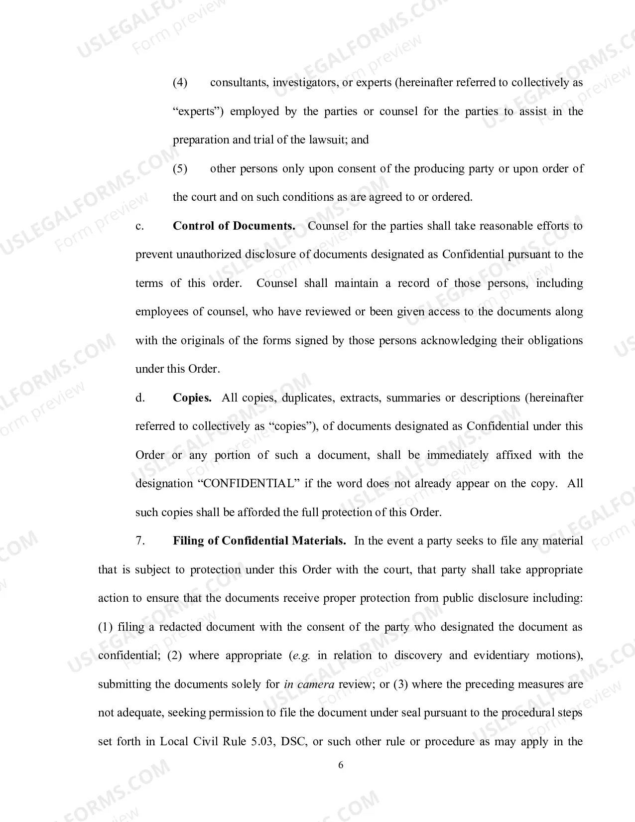Preview Confidentiality Order