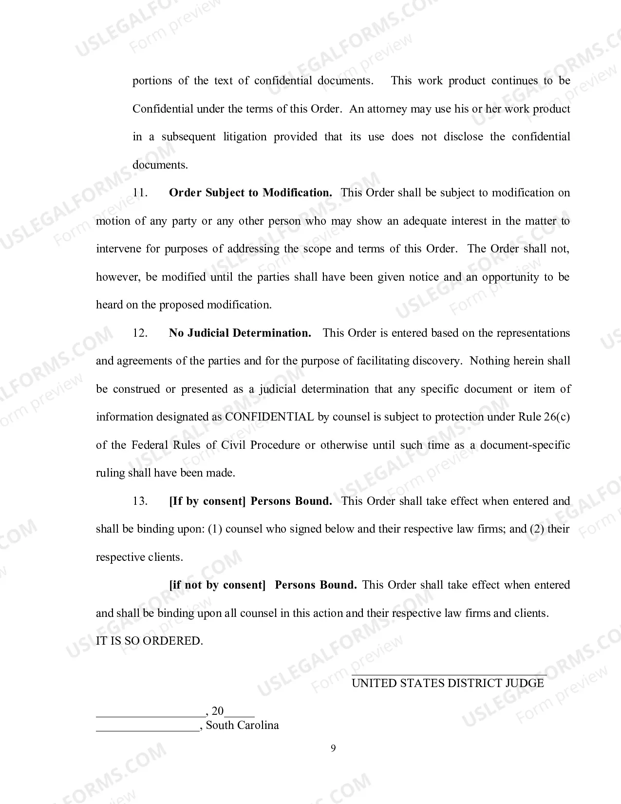 Preview Confidentiality Order
