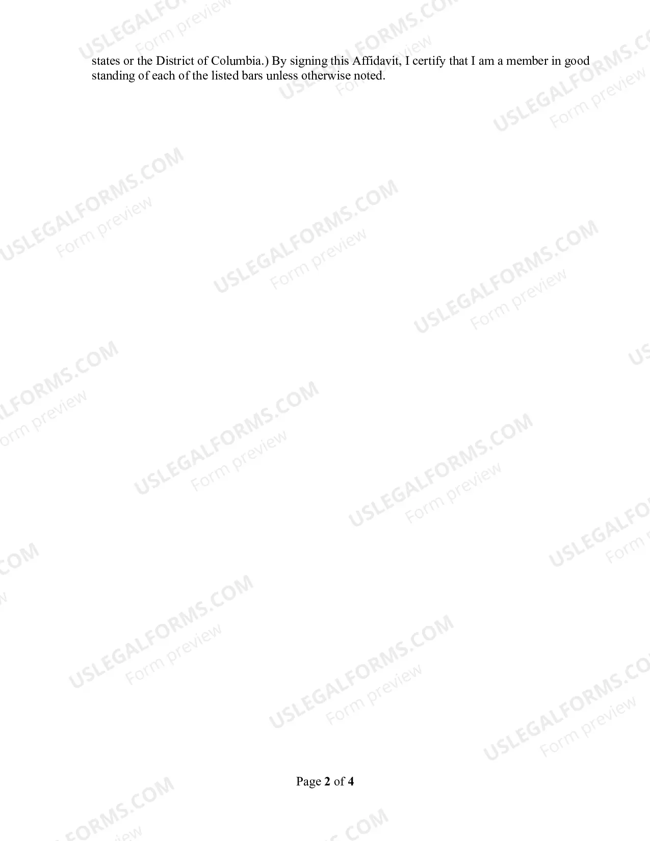 Preview Application-Affidavit Pro Hac Vice Admission