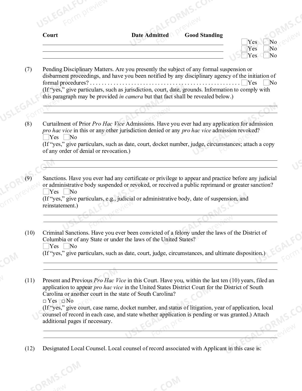 Preview Application-Affidavit Pro Hac Vice Admission