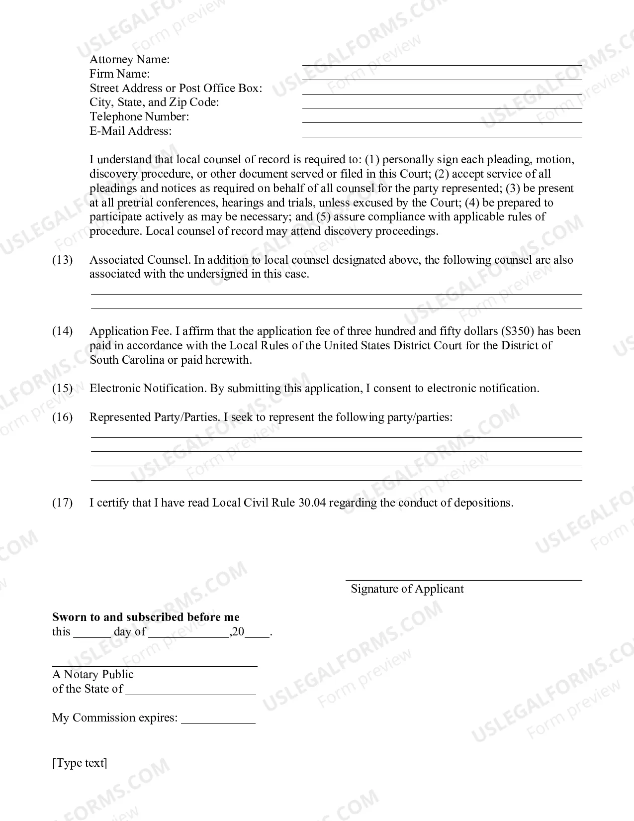 Preview Application-Affidavit Pro Hac Vice Admission