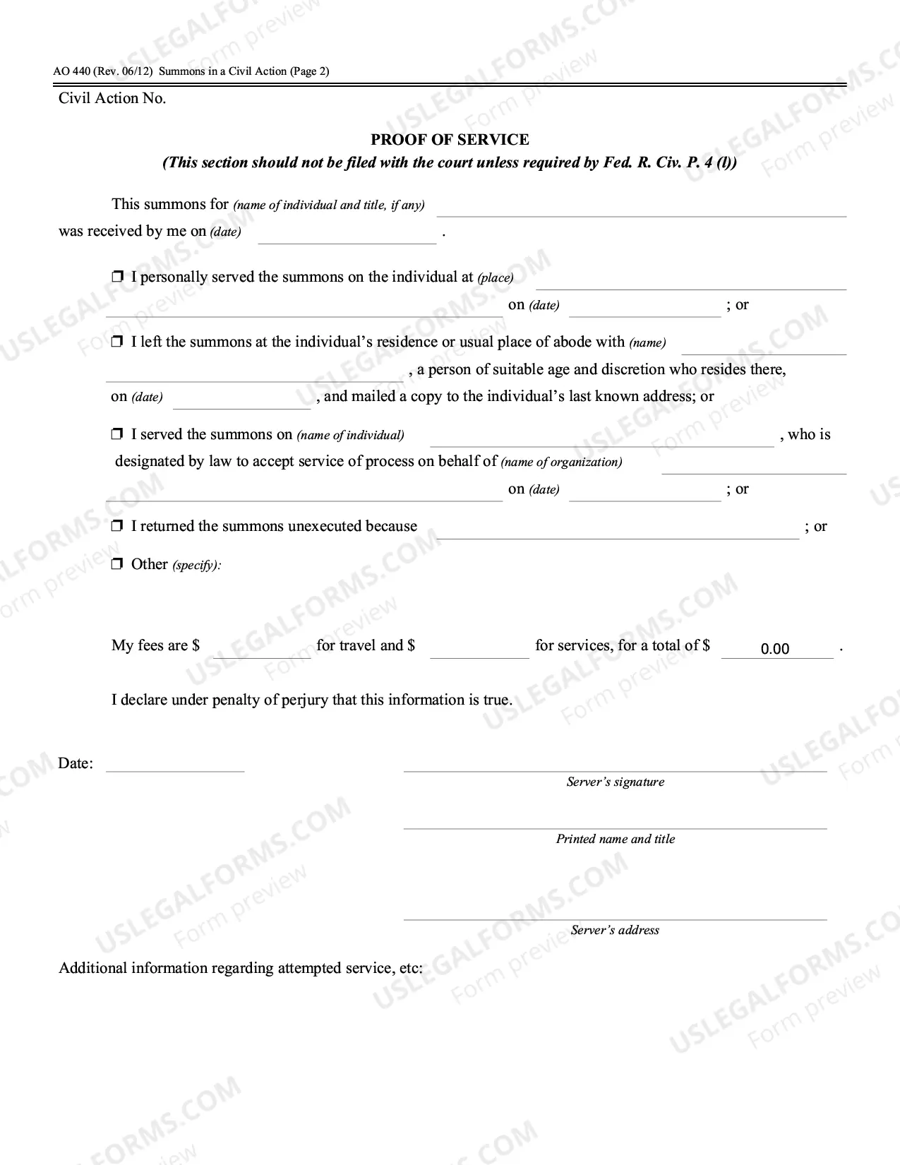 Preview Pro Se (Non Prisoner) Complaint Form