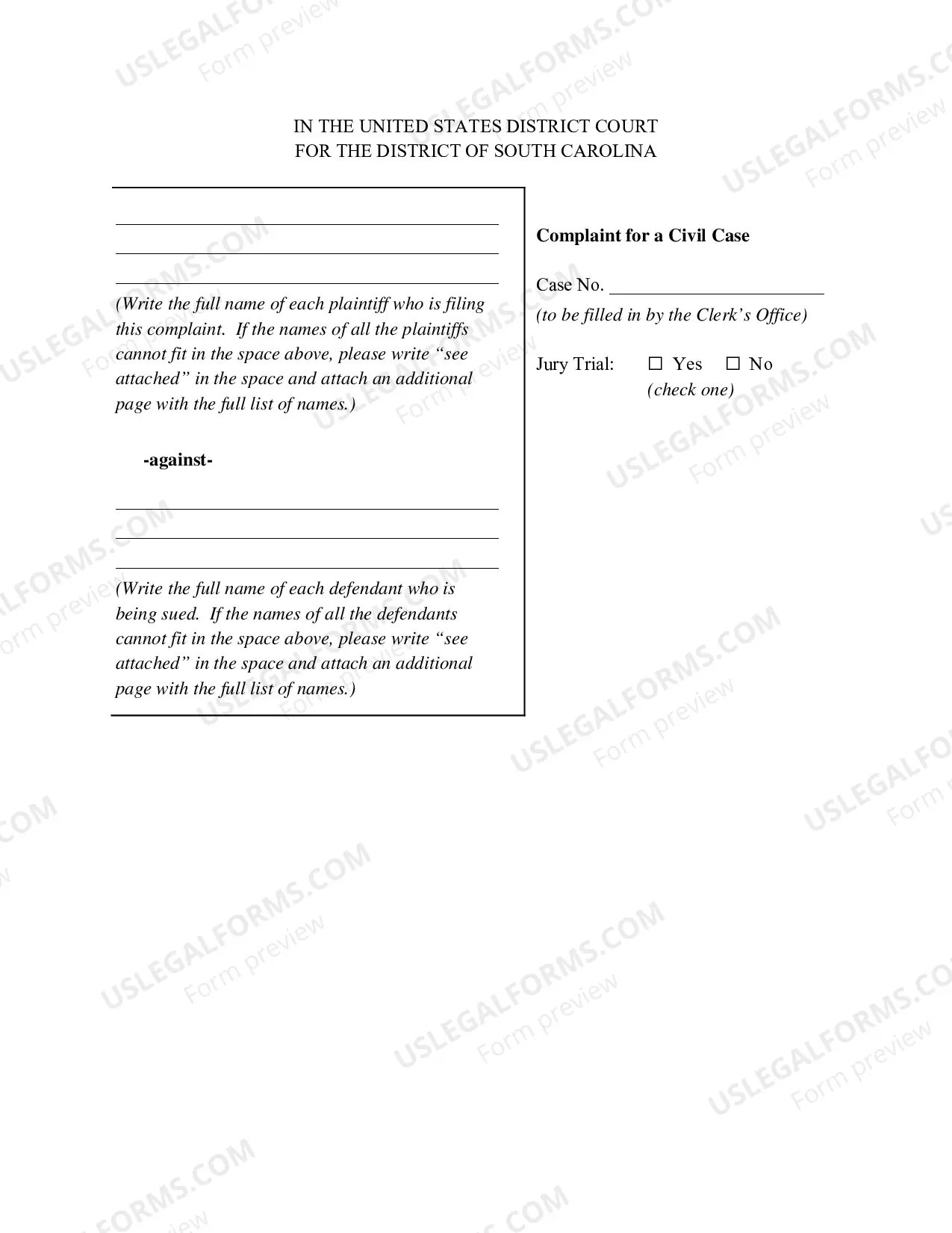 Preview Pro Se (Non Prisoner) Complaint Form