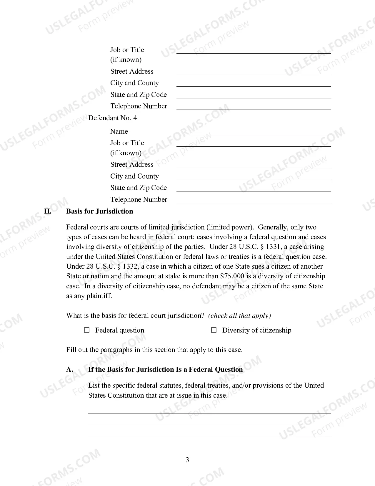 Preview Pro Se (Non Prisoner) Complaint Form